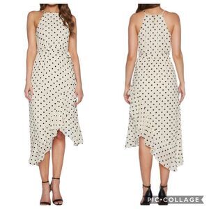 Bardot Viviana Spot Asymmetrical Midi Dress L NWT
